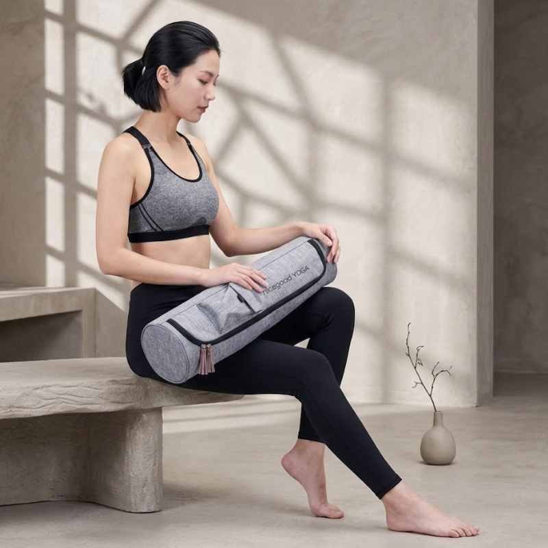 Sac de transport tapis de yoga en toile gris – vue 15