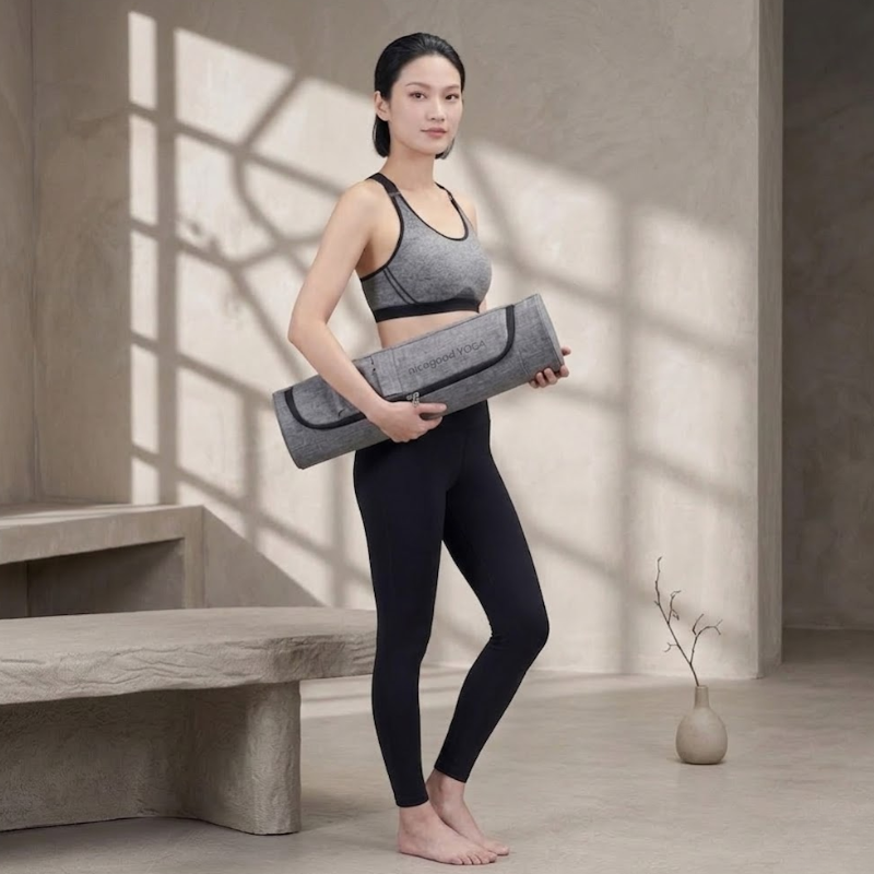 Sac de transport tapis de yoga en toile gris – vue 14