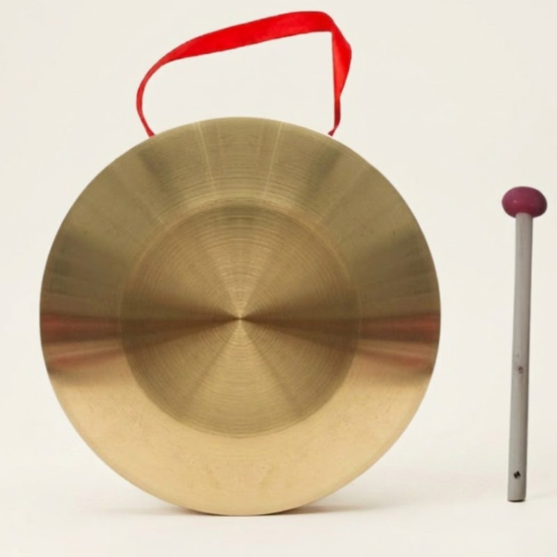 Gong tibétain en cuivre poli et maillet – vue 4