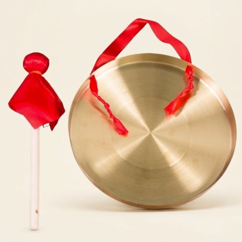 Gong tibétain en cuivre poli et maillet – vue 3