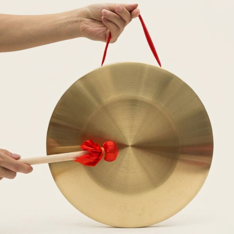 Gong tibétain en cuivre poli et maillet – vue 10