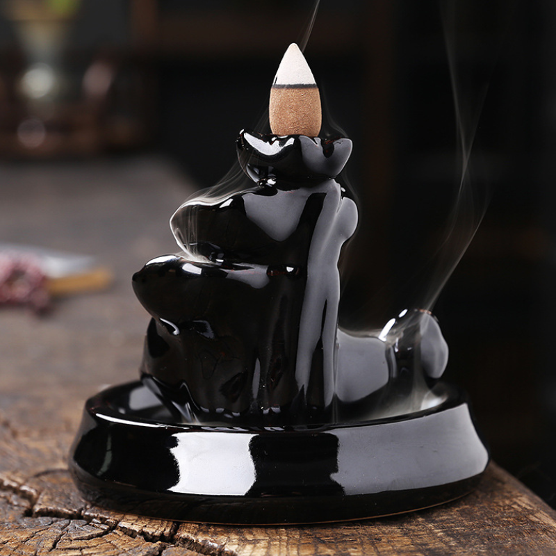 Encensoir cascade zen, céramique noire – vue 5
