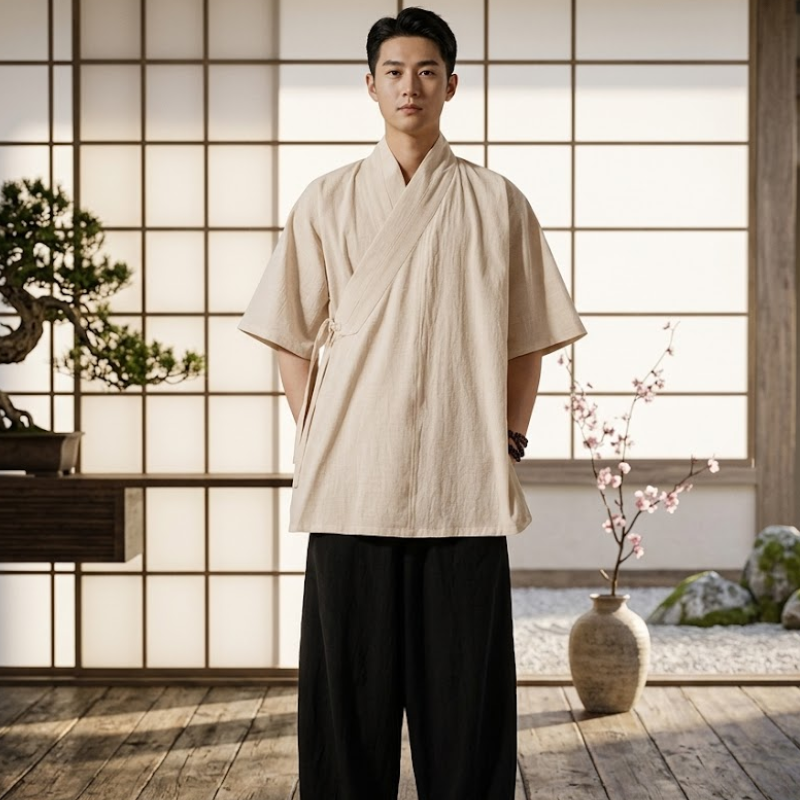 Kimono de méditation, coton lin écru Image