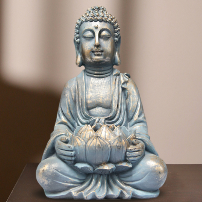 Statue Bouddha au lotus, méditation et paix – vue 2