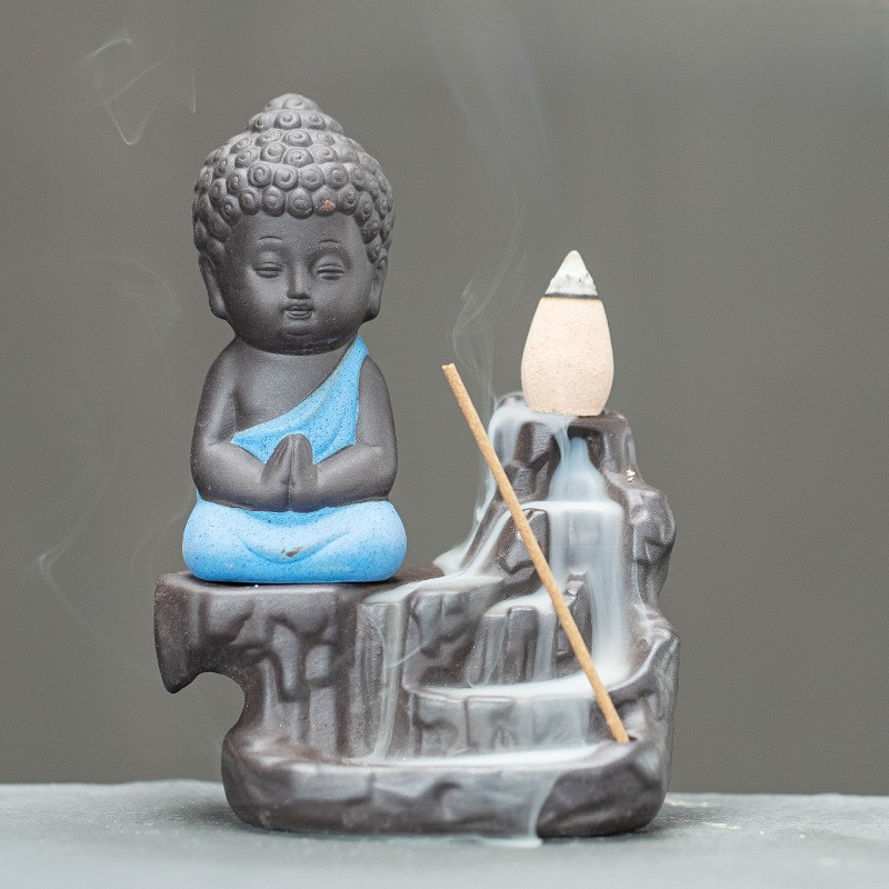 Porte-encens Bouddha à reflux, fumée cascade Image