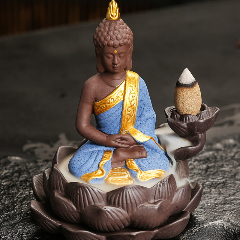 Porte-encens Bouddha lotus à reflux céramique – vue 17