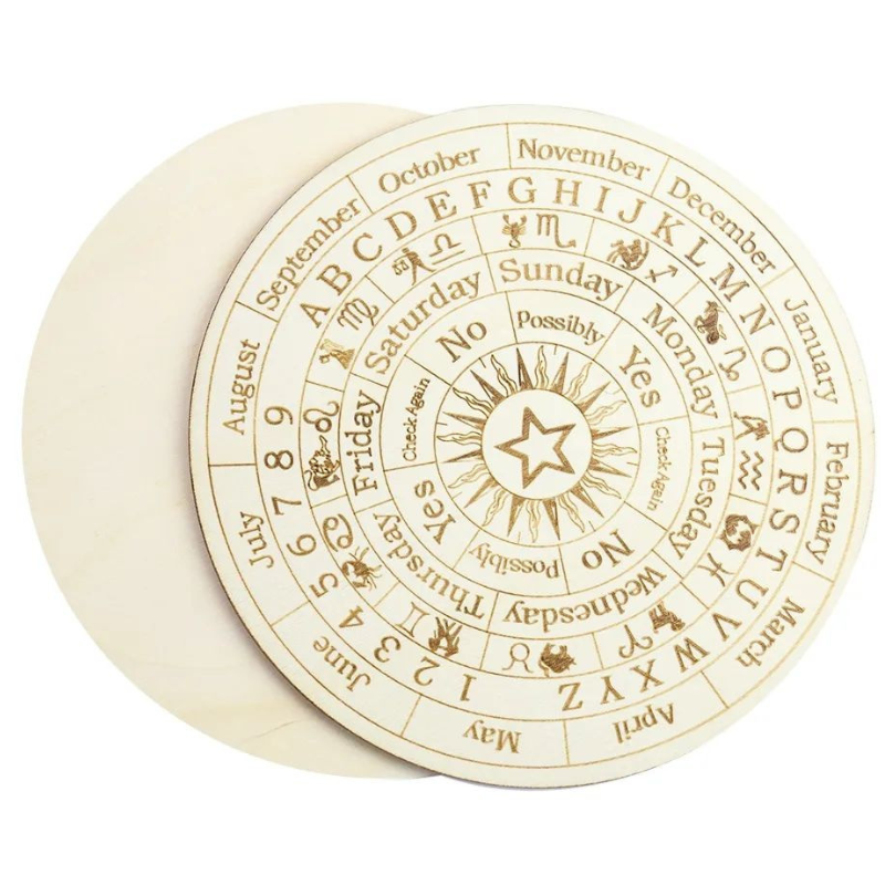 Planche de pendule en bois gravé, divination