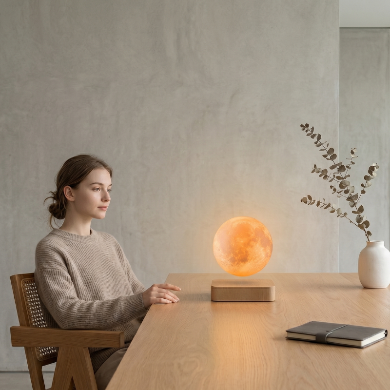 Lampe Lune en lévitation, socle bois – vue 12
