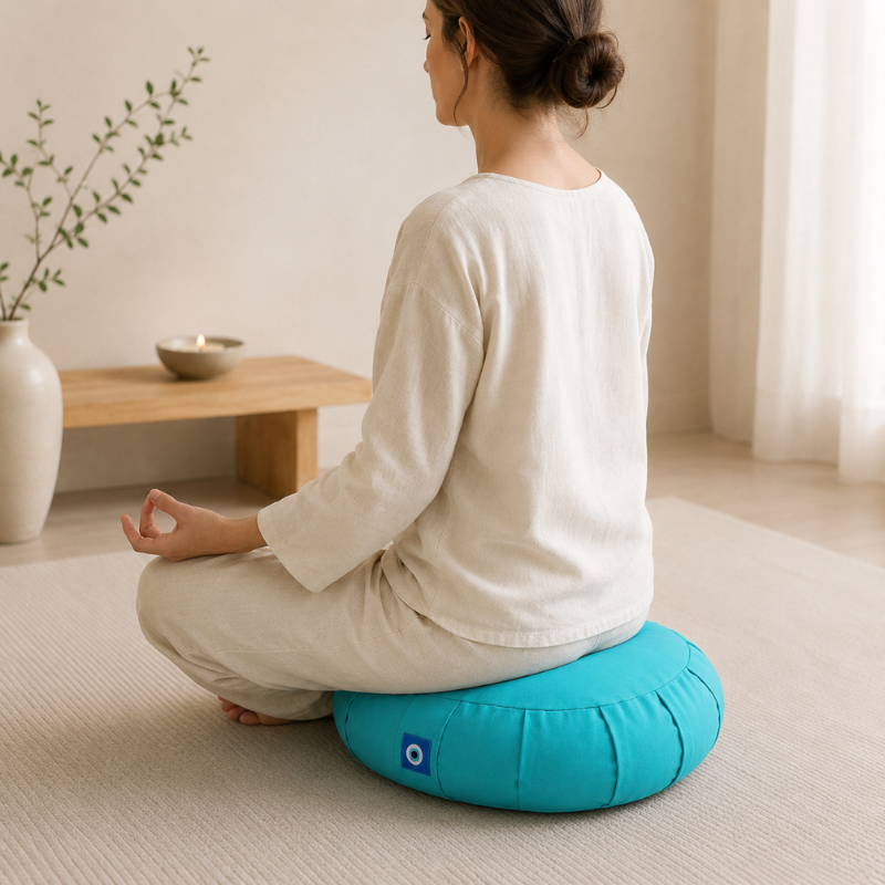 Coussin de méditation en sarrasin, forme croissant – vue 2 Image