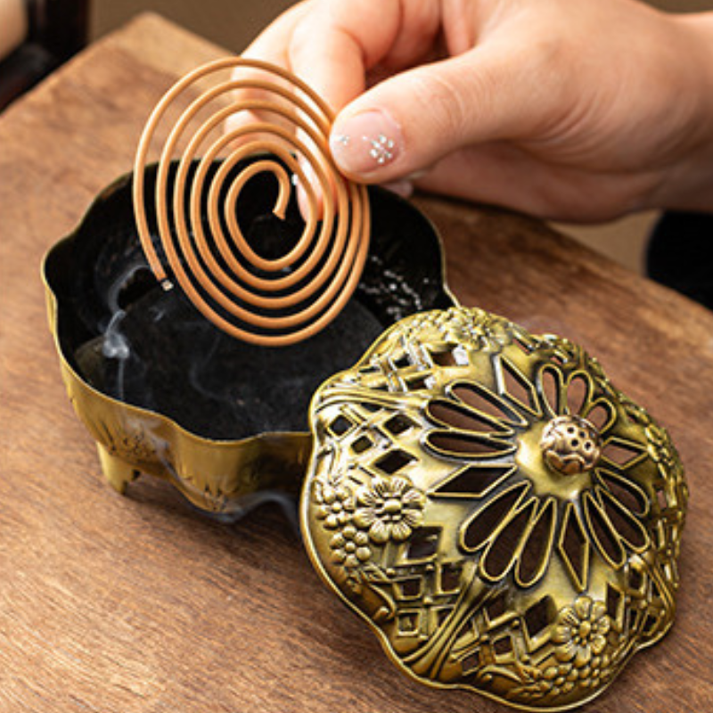 Brûle-encens ajouré en laiton, fleur de lotus – vue 7
