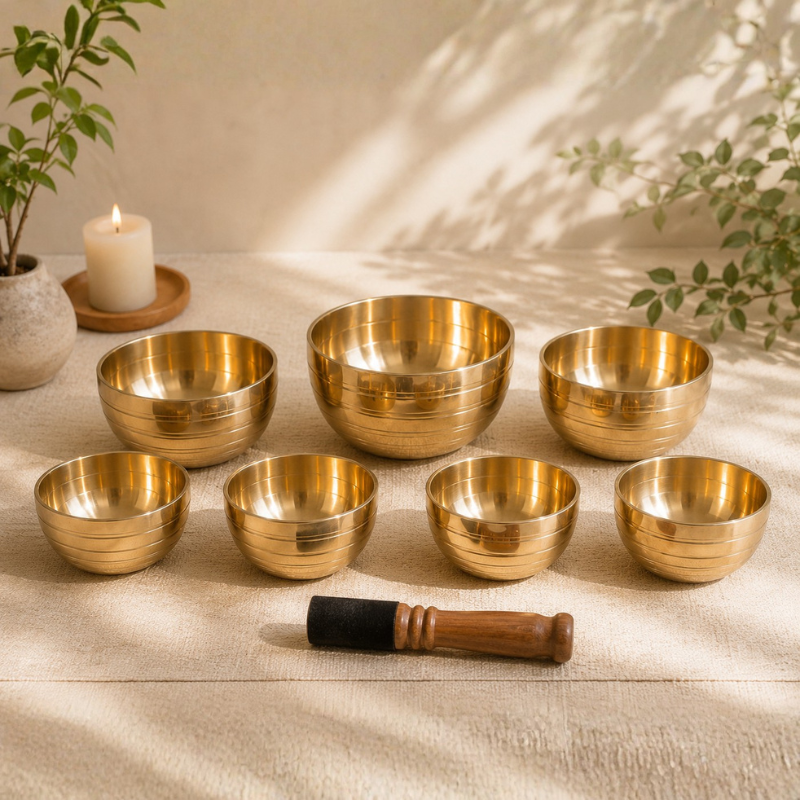 Set de 7 bols d'offrande en laiton doré – vue 7