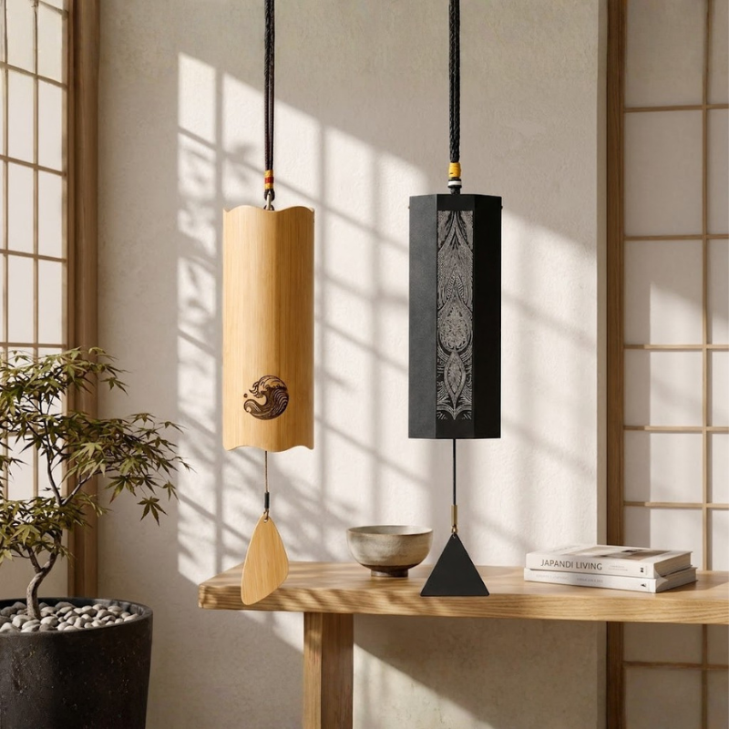 Carillon koshi en bambou, médaillon gravé – vue 9