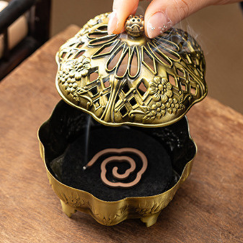 Brûle-encens ajouré en laiton, fleur de lotus – vue 8