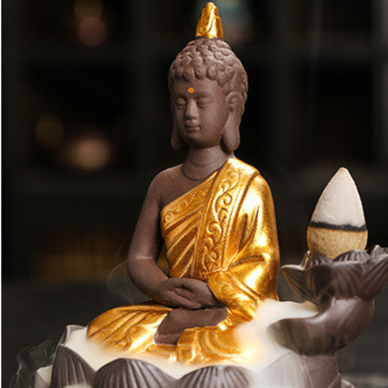 Porte-encens Bouddha lotus à reflux céramique – vue 3