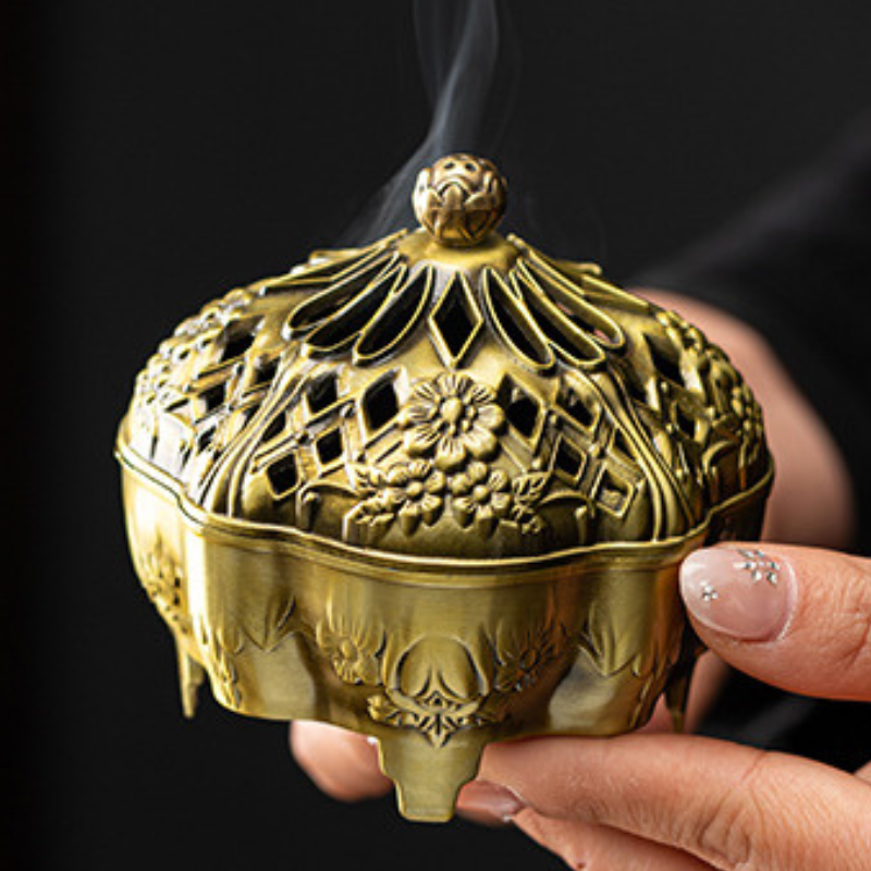 Brûle-encens ajouré en laiton, fleur de lotus – vue 10