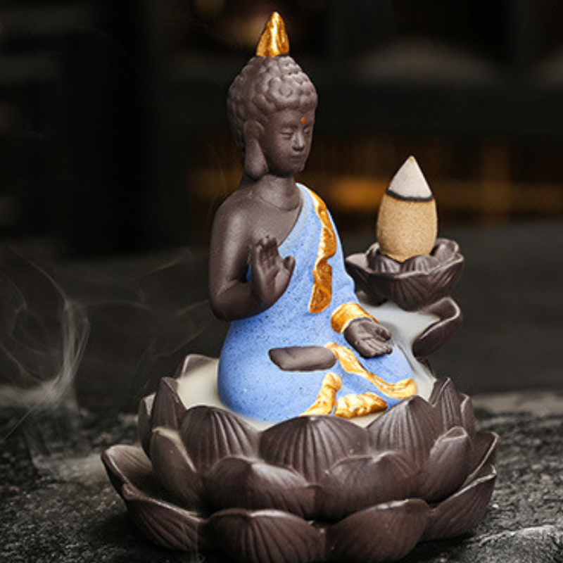 Porte-encens Bouddha lotus à reflux céramique – vue 25