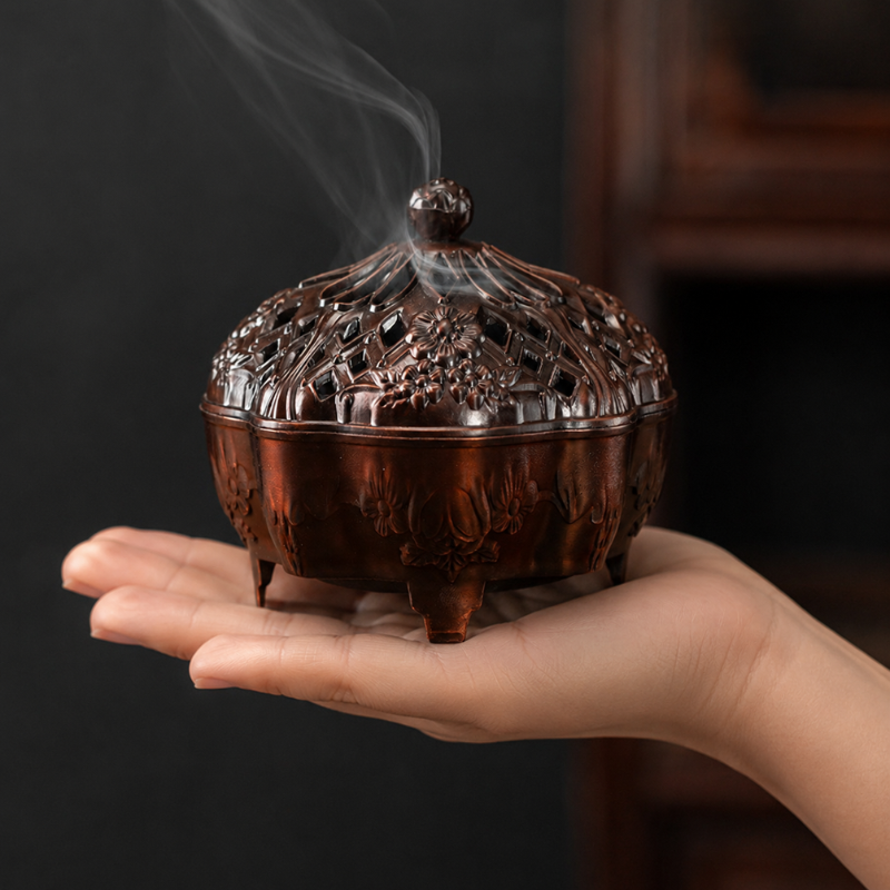 Brûle-encens ajouré en laiton, fleur de lotus – vue 16