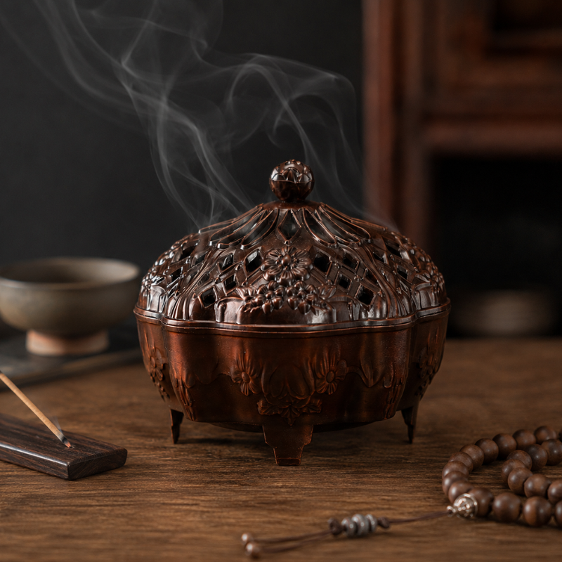 Brûle-encens ajouré en laiton, fleur de lotus – vue 15