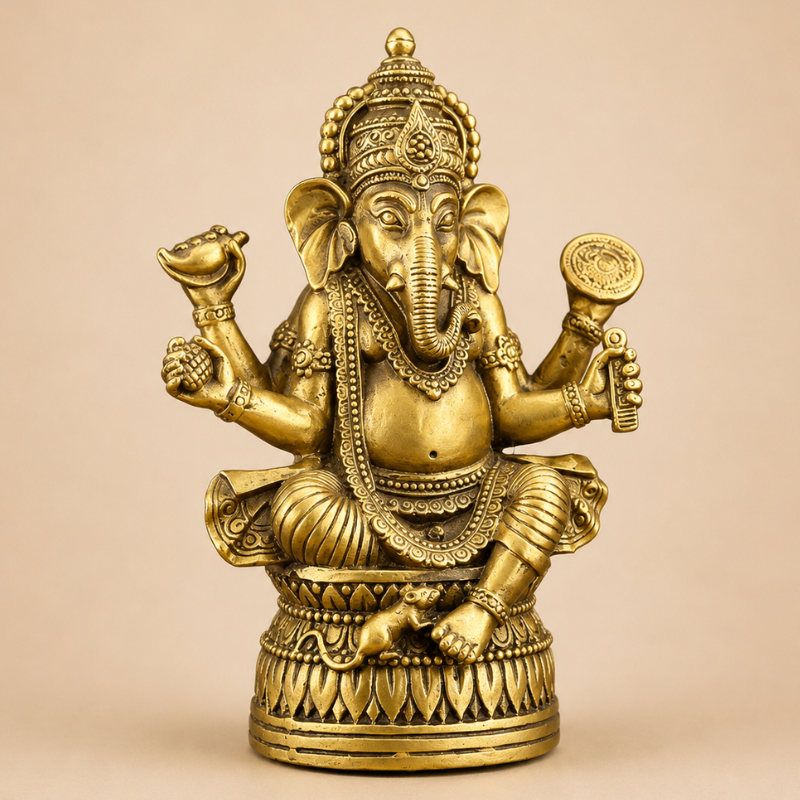 Statue Ganesh assis en laiton doré – vue 3