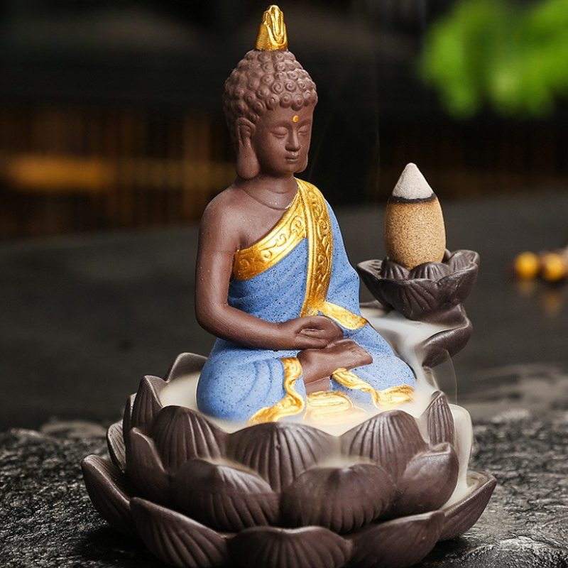 Porte-encens Bouddha lotus à reflux céramique – vue 18