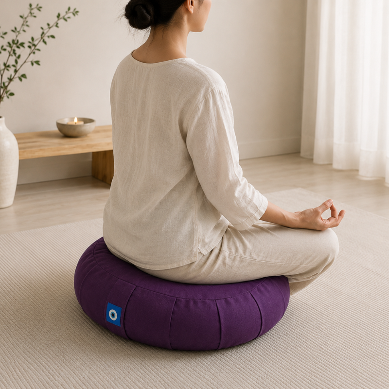 Coussin de méditation en sarrasin, forme croissant – vue 4