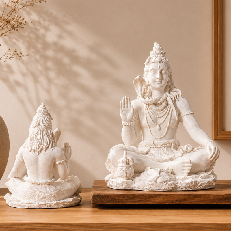 Statue Shiva en méditation, finition pierre claire – vue 6