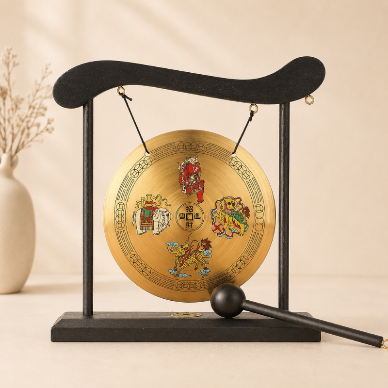 Gong tibétain de table, laiton et portique zen – vue 3