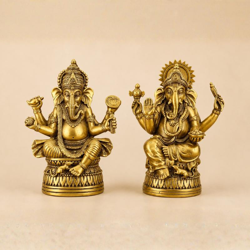 Statue Ganesh assis en laiton doré – vue 14