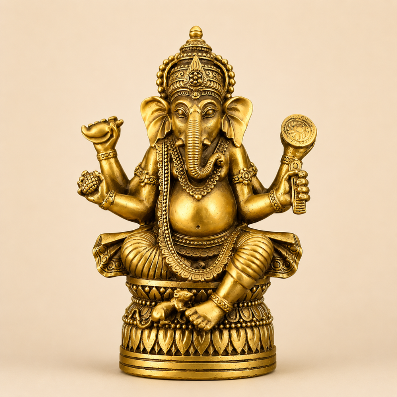 Statue Ganesh assis en laiton doré