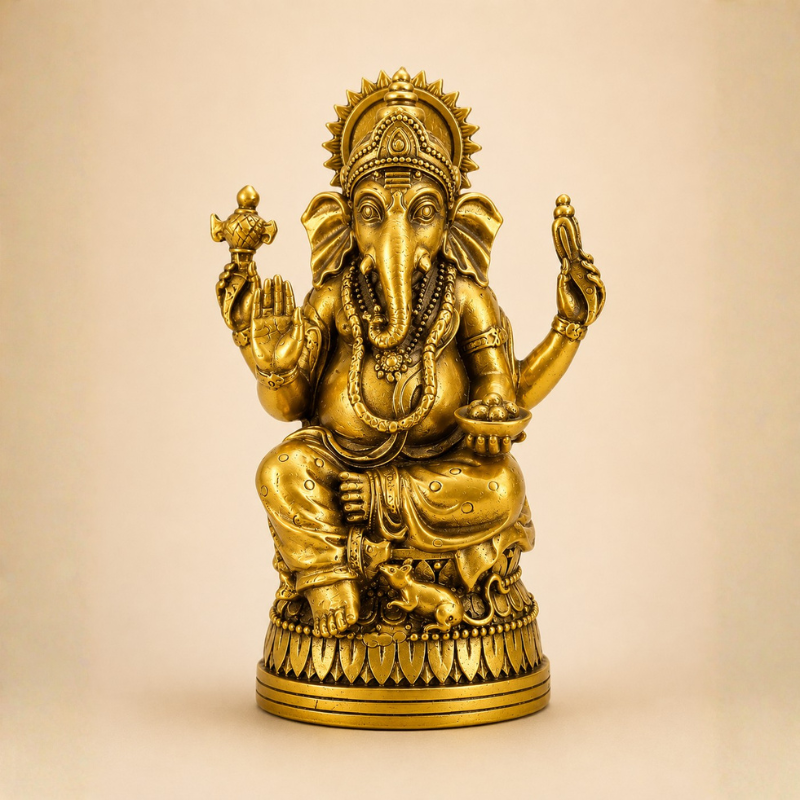 Statue Ganesh assis en laiton doré – vue 6