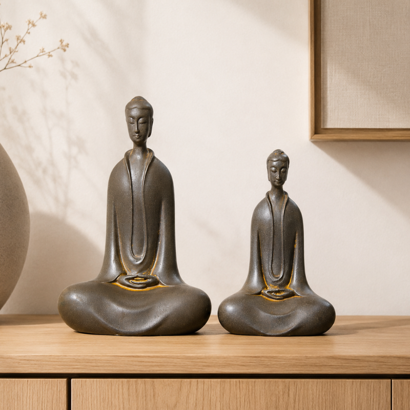Statue zen Bouddha en méditation, gris mat – vue 5