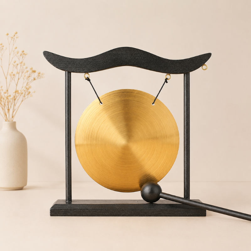 Gong tibétain de table, laiton et portique zen – vue 17
