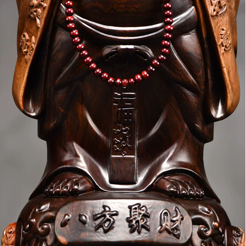Statue Bouddha Rieur en bois sculpté – vue 8