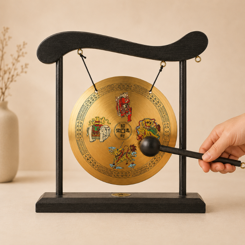 Gong tibétain de table, laiton et portique zen – vue 4