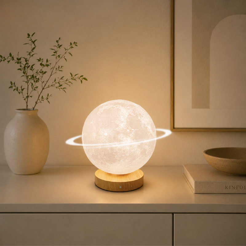 Lampe Lune anneau de Saturne, lumière douce