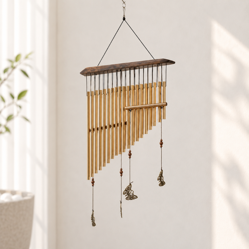 Carillon à vent doré, tubes et cloches zen – vue 4