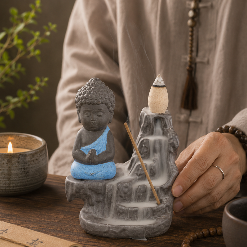 Porte-encens Bouddha à reflux, fumée cascade – vue 4