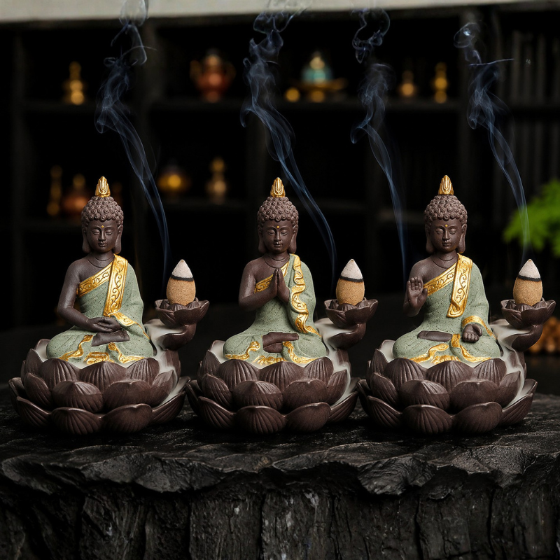 Porte-encens Bouddha lotus à reflux céramique – vue 34