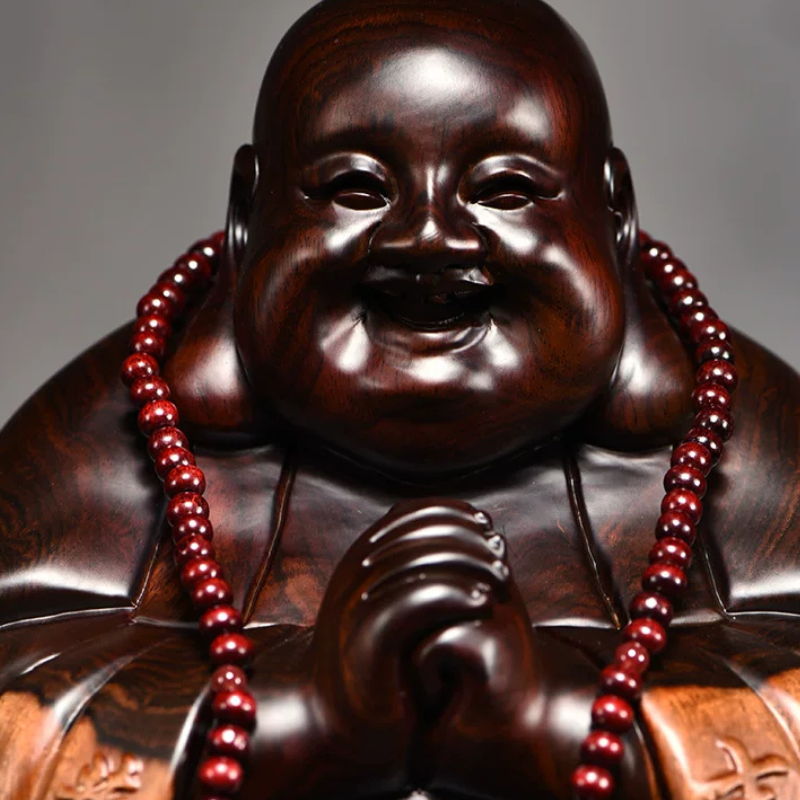 Statue Bouddha Rieur en bois sculpté – vue 5