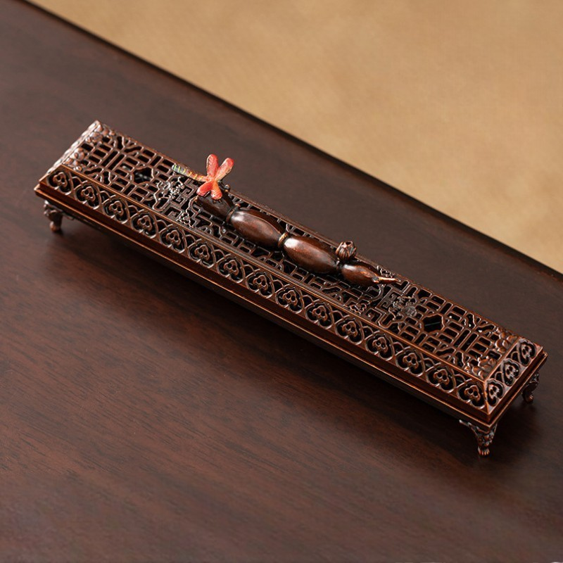 Porte-encens ajouré à reflets cuivrés, motif libellule – vue 4