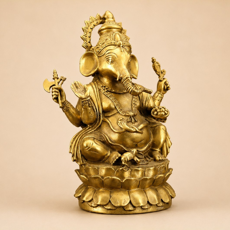 Statue Ganesh assis en laiton doré – vue 12