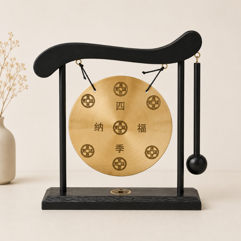 Gong tibétain de table, laiton et portique zen – vue 19