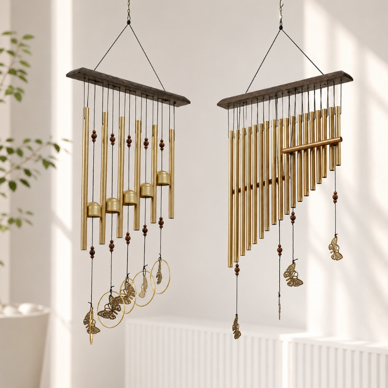 Carillon à vent doré, tubes et cloches zen – vue 7