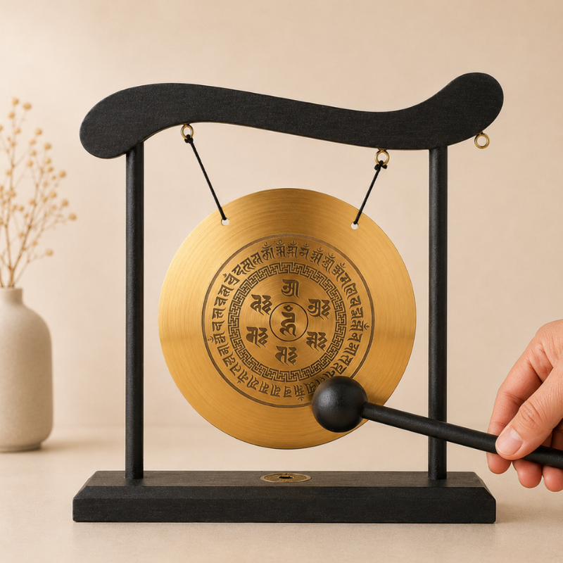 Gong tibétain de table, laiton et portique zen – vue 12