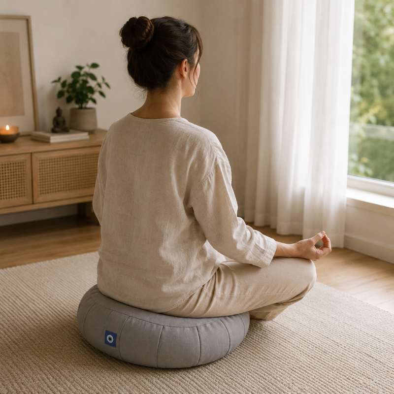 Coussin de méditation en sarrasin, forme croissant – vue 6