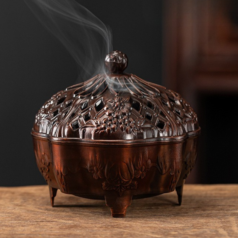 Brûle-encens ajouré en laiton, fleur de lotus – vue 14