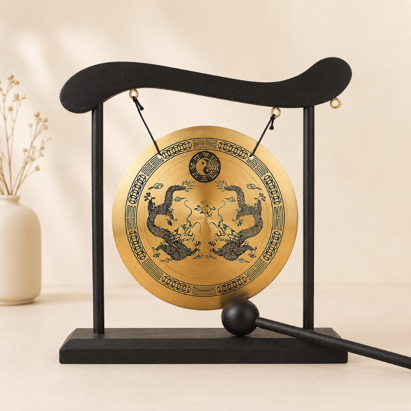 Gong tibétain de table, laiton et portique zen – vue 7