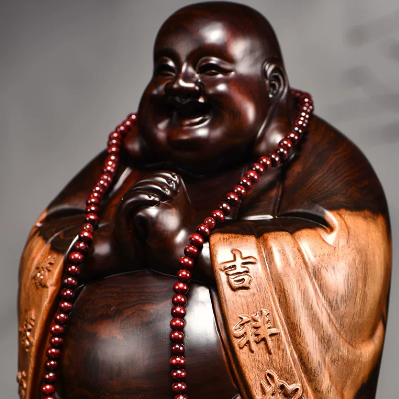 Statue Bouddha Rieur en bois sculpté – vue 6