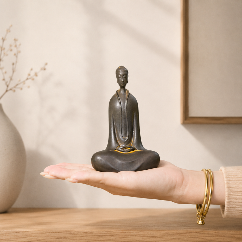Statue zen Bouddha en méditation, gris mat – vue 7