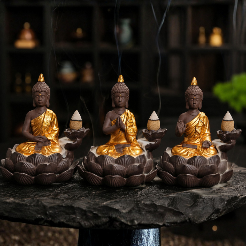 Porte-encens Bouddha lotus à reflux céramique – vue 9